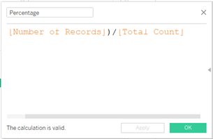 Figure 13: Creating a calculated field for Percentage
