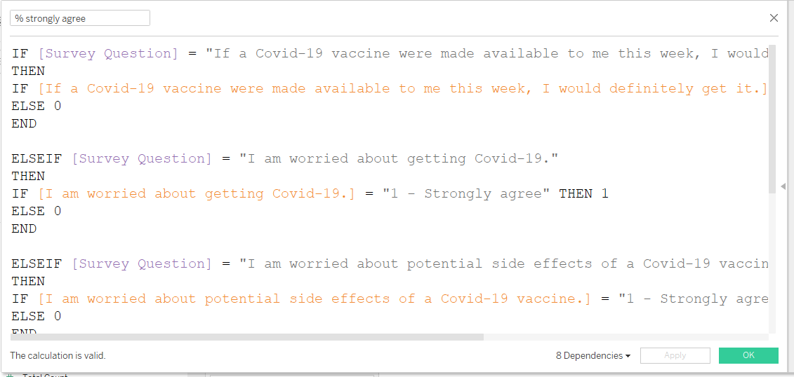 Figure 20: Creating a calculated field for % strongly agree