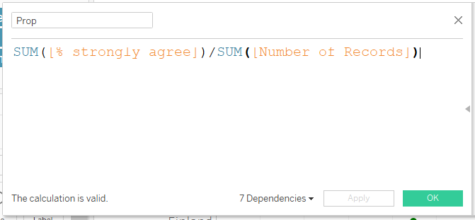 Figure 21: Creating a calculated field for Prop