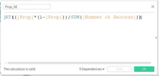 Figure 22: Creating a calculated field for Prop_SE