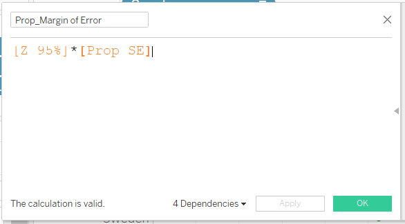 Figure 24: Creating a calculated field for Prop_Margin of Error