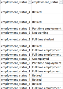 Figure 6: Two created columns that are used to convert binary columns of employment_status into a single column