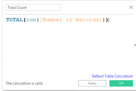 Figure 10: Creating a calculated field for Total Count