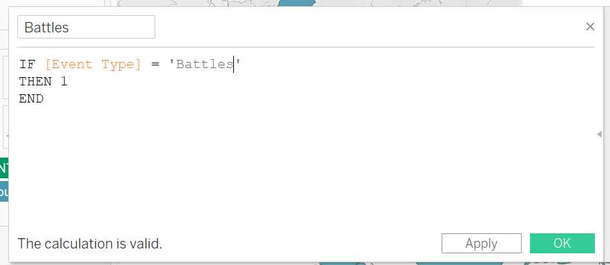 Figure 6: Creating a calculated field for Battles